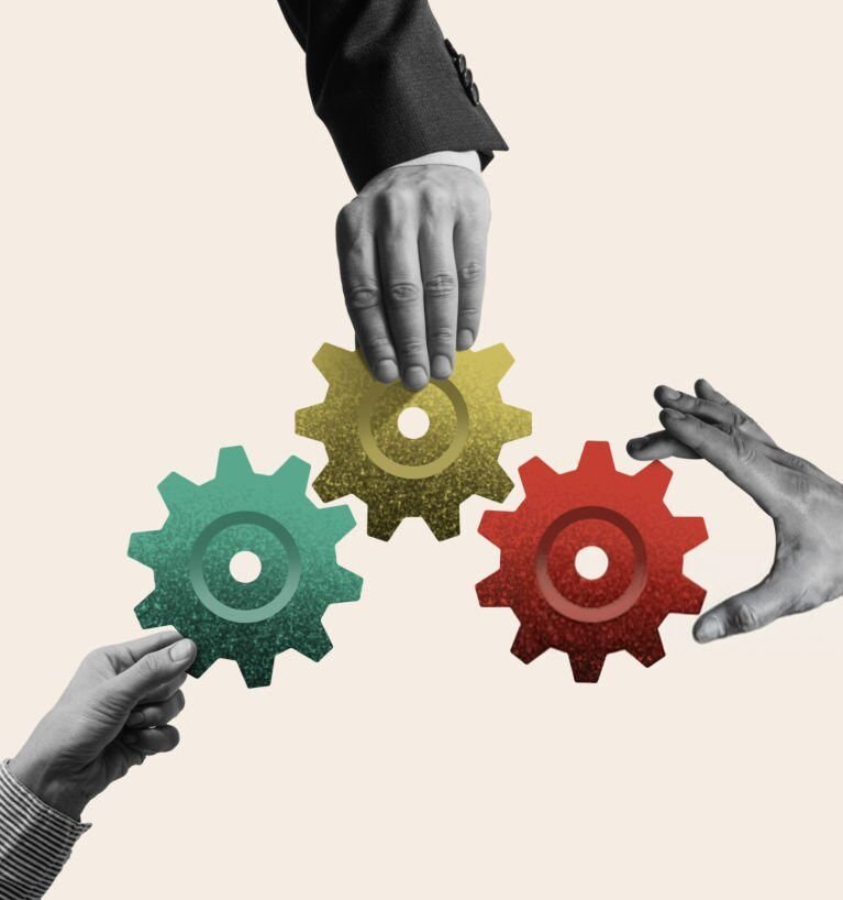 Business coherence and coordination. Art collage.