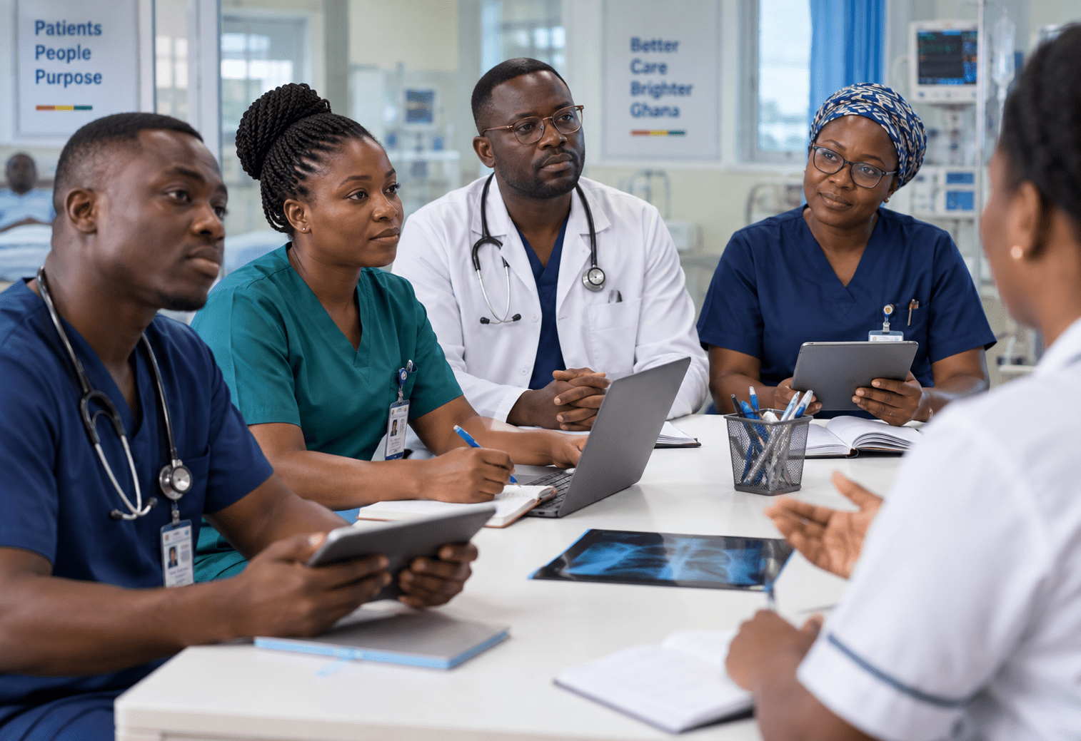 Diverse Ghanaian/African healthcare leaders and managers.